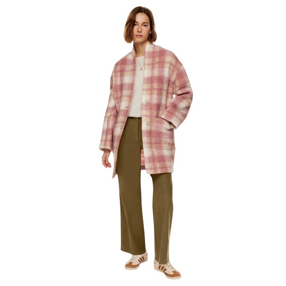 Wilfred Jackets & Blazers - Wilfred Free Aritzia Women's Elm Long Shacket Pink Plaid Italian Wool Sz M